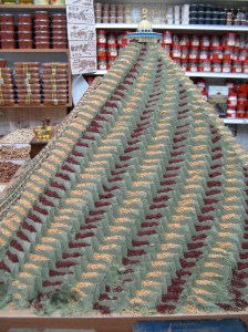 mountain of zaatar at spice vendor in bazaar
